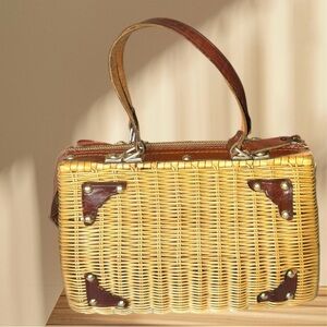 Elegant Tan and Brown Woven Handbag